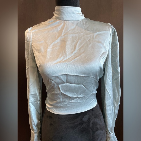 Satin High Neck Backless Blouse - Picture 4 of 13
